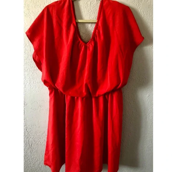 PLUS! Elastic Waist Scoop Neck Flutter Sleeve Dress - Picture 2 of 13